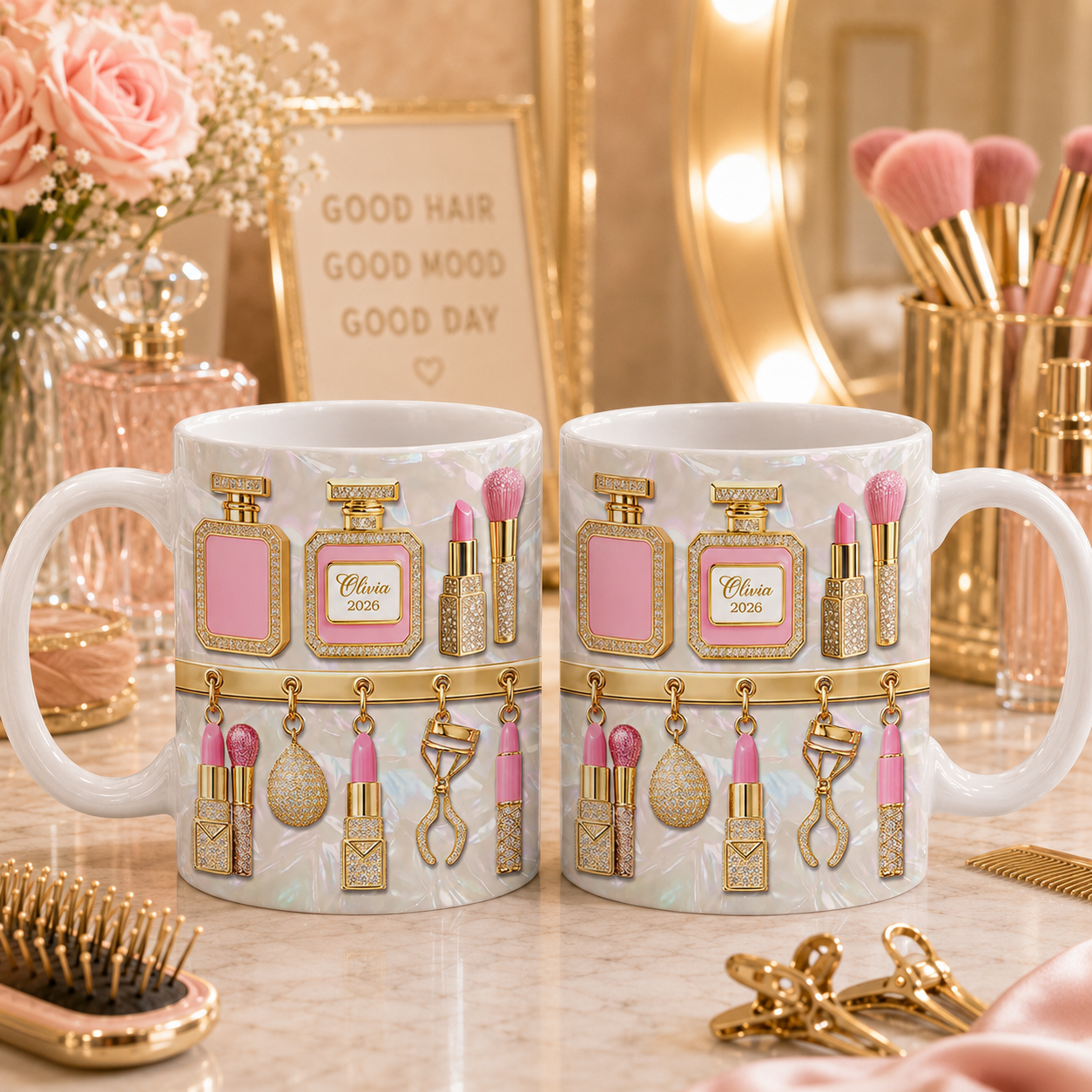 Taza Personalizada de Maquillador/a con Nombre – Regalo con Efecto 3D para Ella