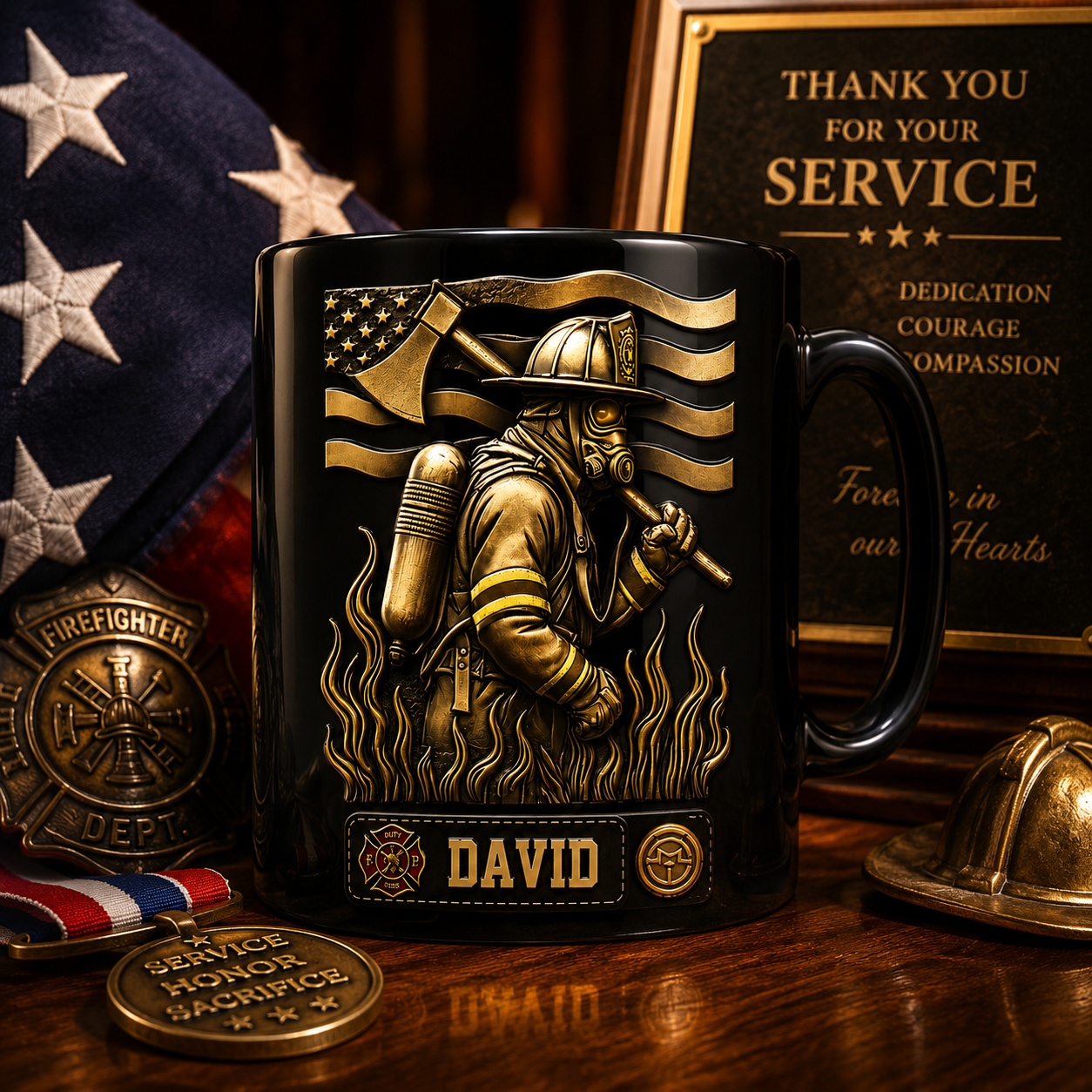 Proud Firefighter Personalized 3D Black Mug with Custom Name, Ceramic Coffee Mug Gift for Firefighters, EMTs & First Responders