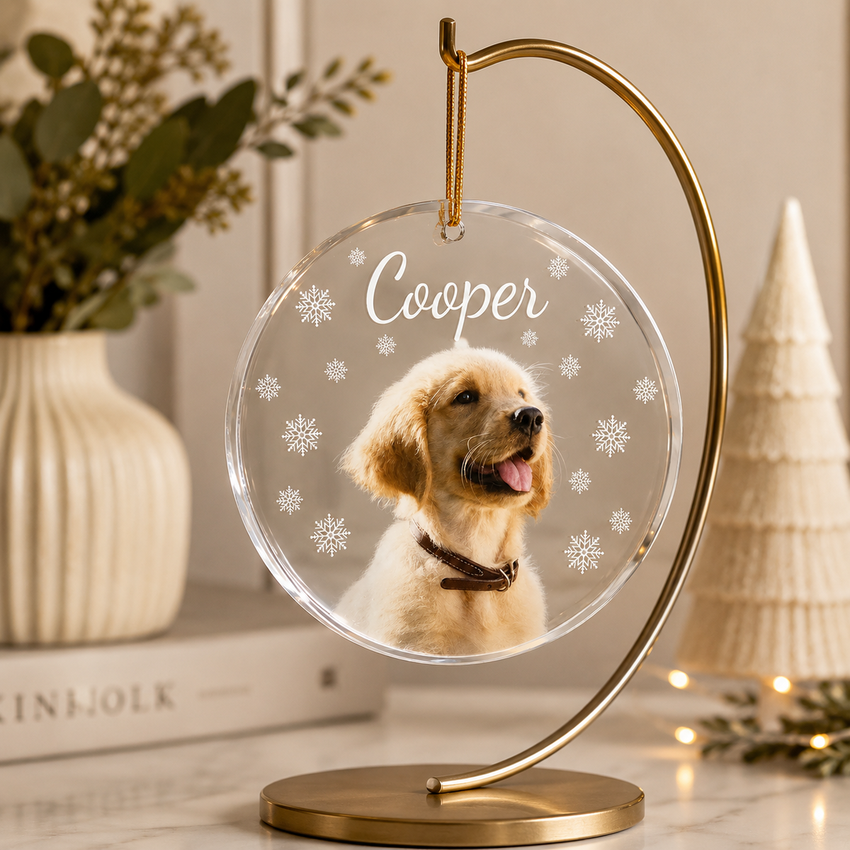 Custom Pet Photo Christmas Ornament, Personalized Acrylic Snowflake Ornament, Custom Dog & Cat Christmas Tree Decoration
