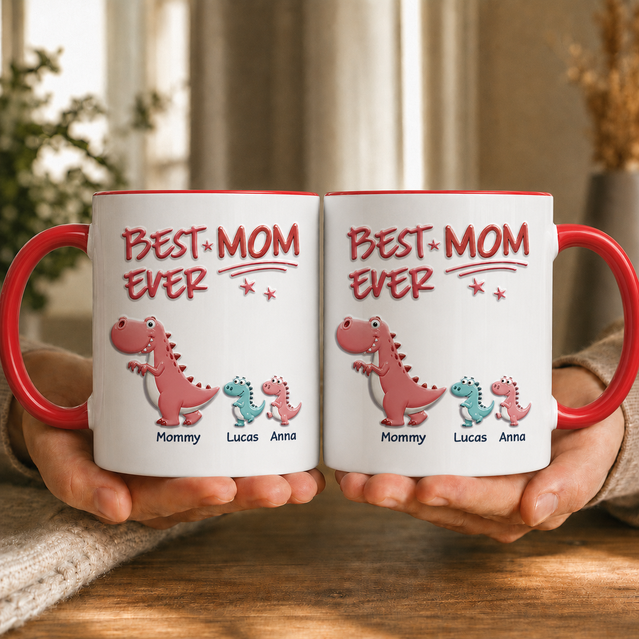 Taza de dinosaurio "Mejor Papá del Mundo" – Taza personalizada para papá e hijos con efecto 3D, regalo personalizado del Día del Padre para papá o mamá