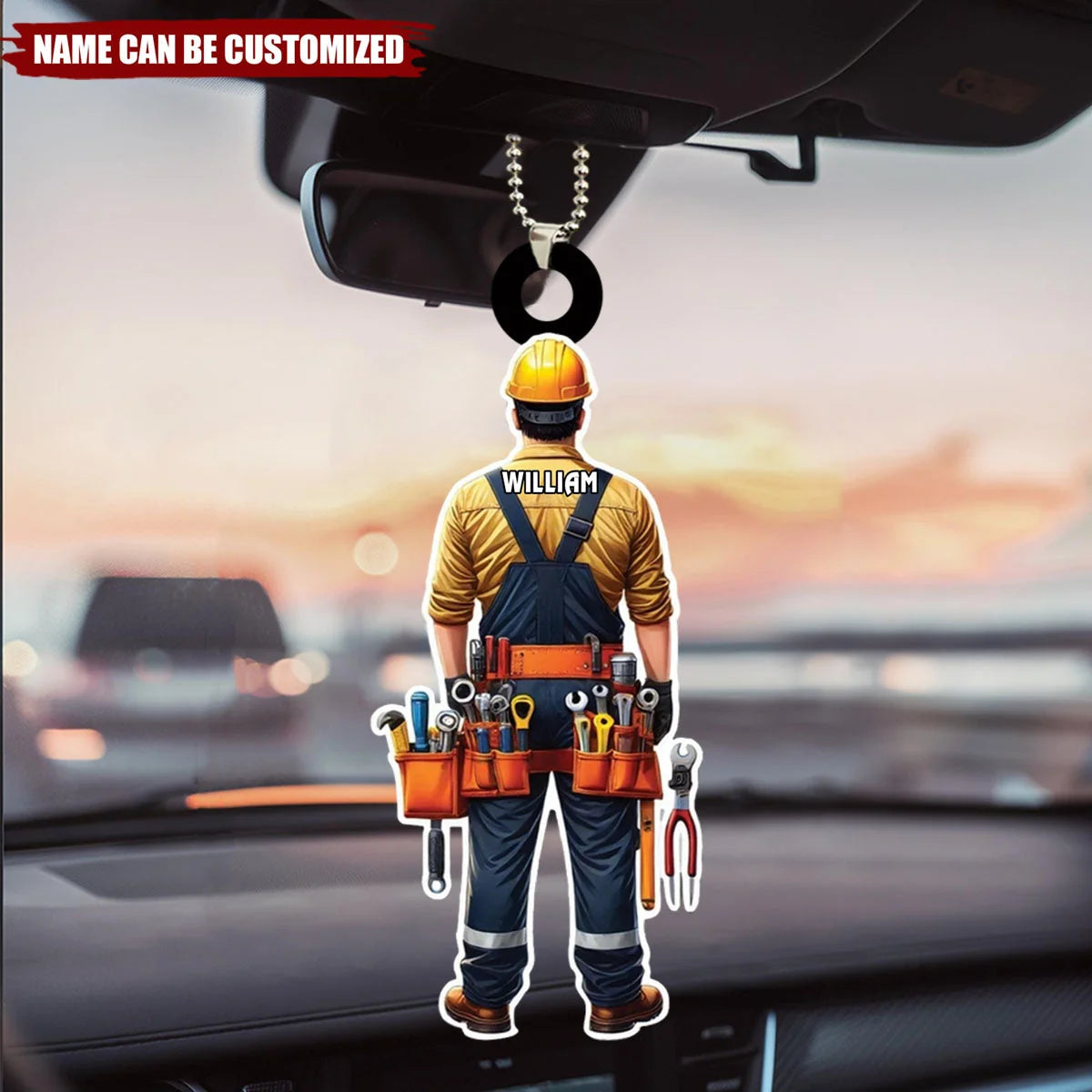 Personalized Elevator Mechanic Car Ornament with Name, Custom Maintenance Repair Acrylic Car Charm, Gift for Elevator Technician Worker