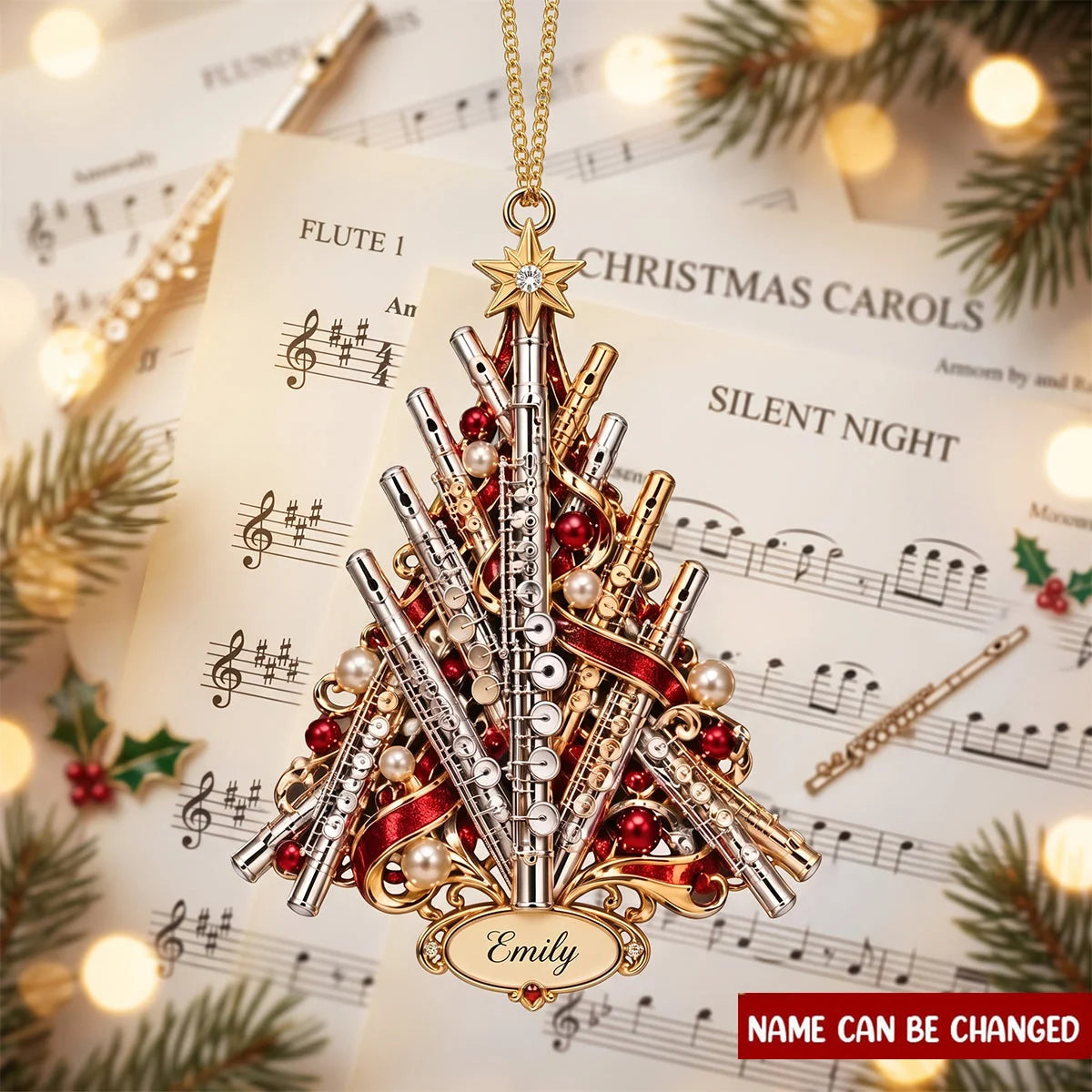 Personalized Flute Christmas Ornament with Name, Custom Flutist Acrylic Keepsake, Music Gift for Flute Player Girl Boy Teacher Musician