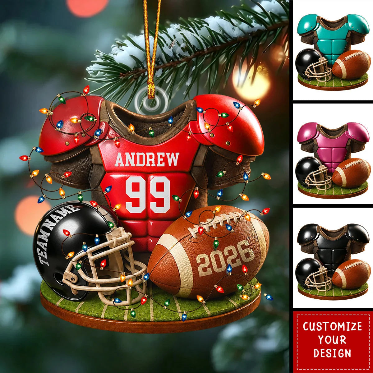 Personalized Football Ornament 2026 with Name Jersey Number & Team, Custom Helmet Acrylic Keepsake, Gift for Football Player Son Grandson