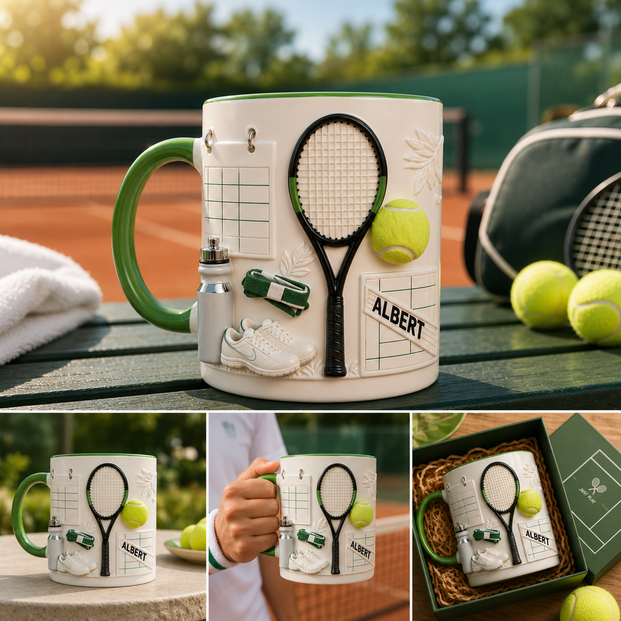 Personalized Tennis Coffee Mug 3D Effect – Custom Name Gift for Tennis Players & Tennis Lovers