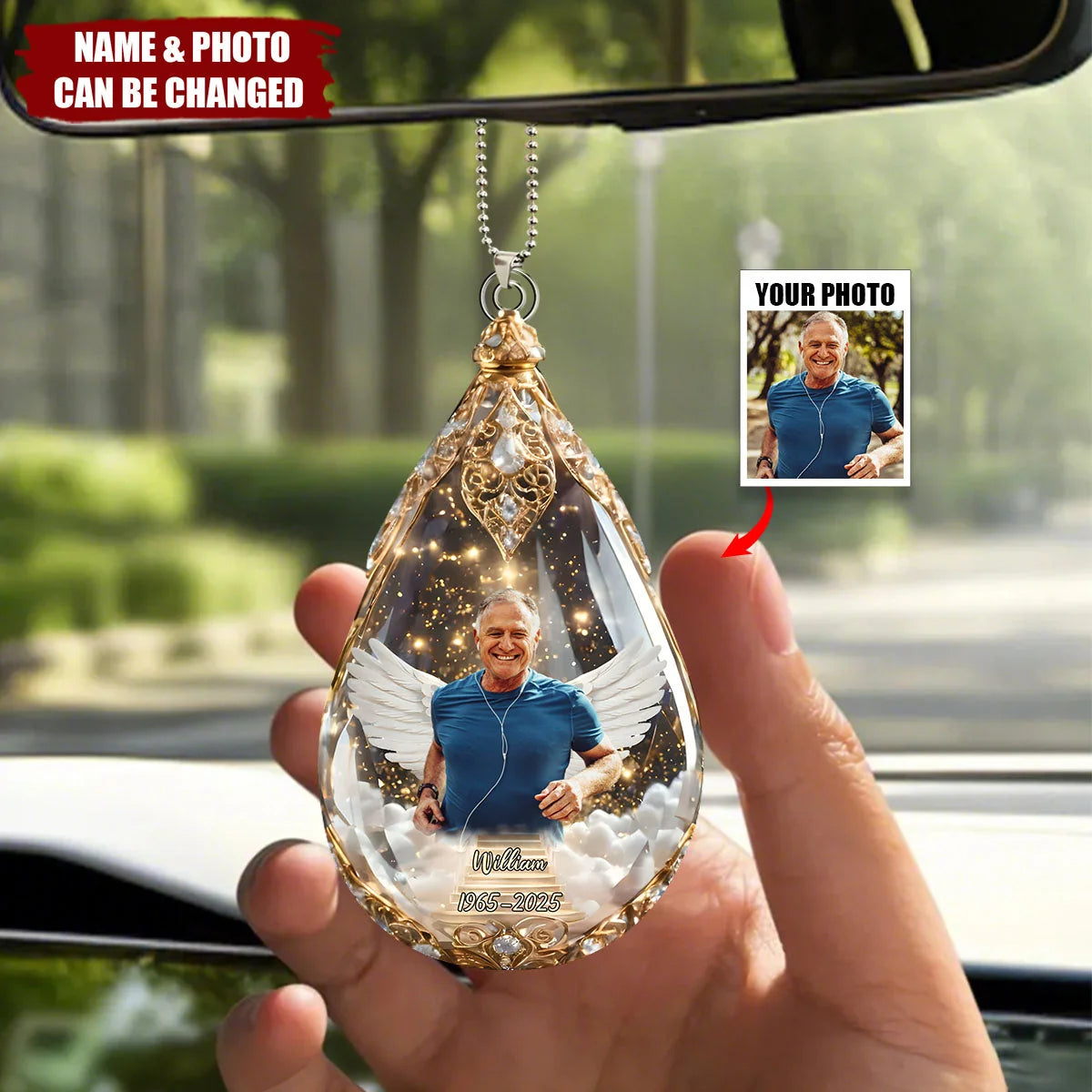 Personalized Memorial Photo Car Ornament 3D Effect with Name, Custom Acrylic Sympathy Keepsake, Loss of Mom Dad Remembrance Gift