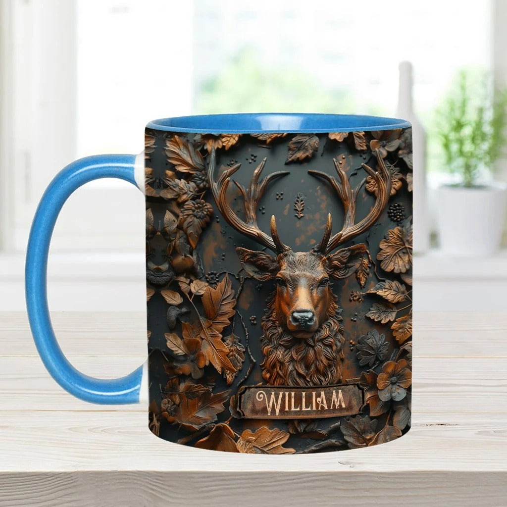 Personalized Deer Hunting Accent Mug, Custom Buck Ceramic Coffee Cup, Gift for Hunter Dad Husband Boyfriend Deer Hunting Lover