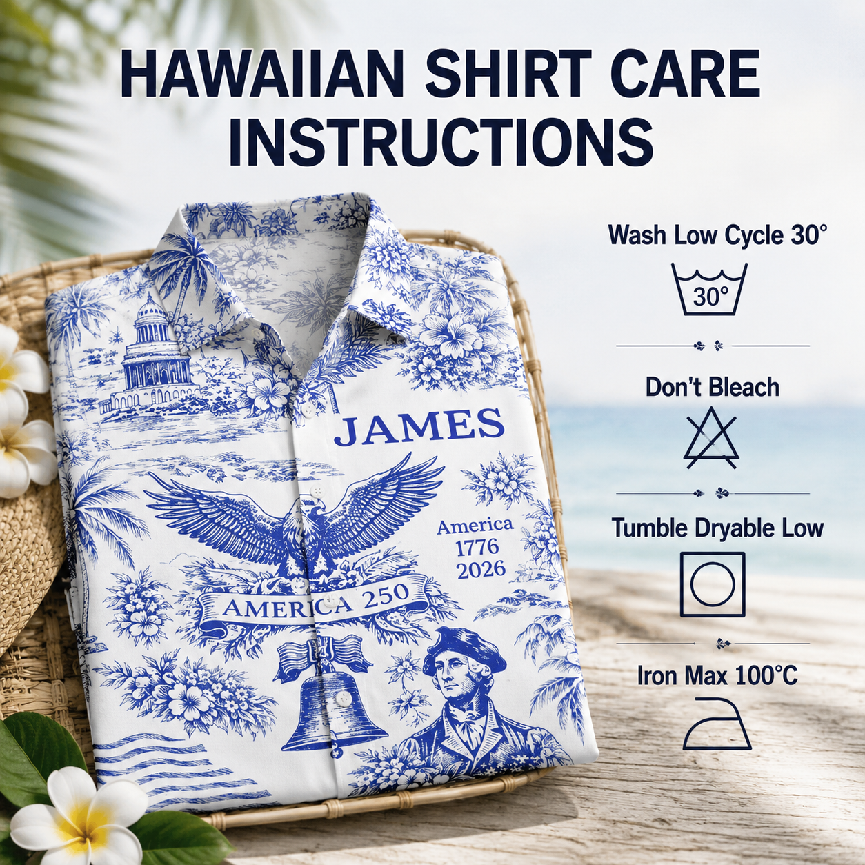 Patriotic America 250 Hawaiian Shirt – Personalized 1776–2026 250 Years of Freedom Shirt, Custom Name 4th of July Gift for Men