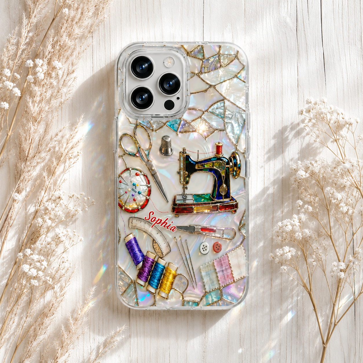 Personalized Sewing Lover Clear Phone Case 3D Effect – Custom Name Gift for Quilters & Crafter