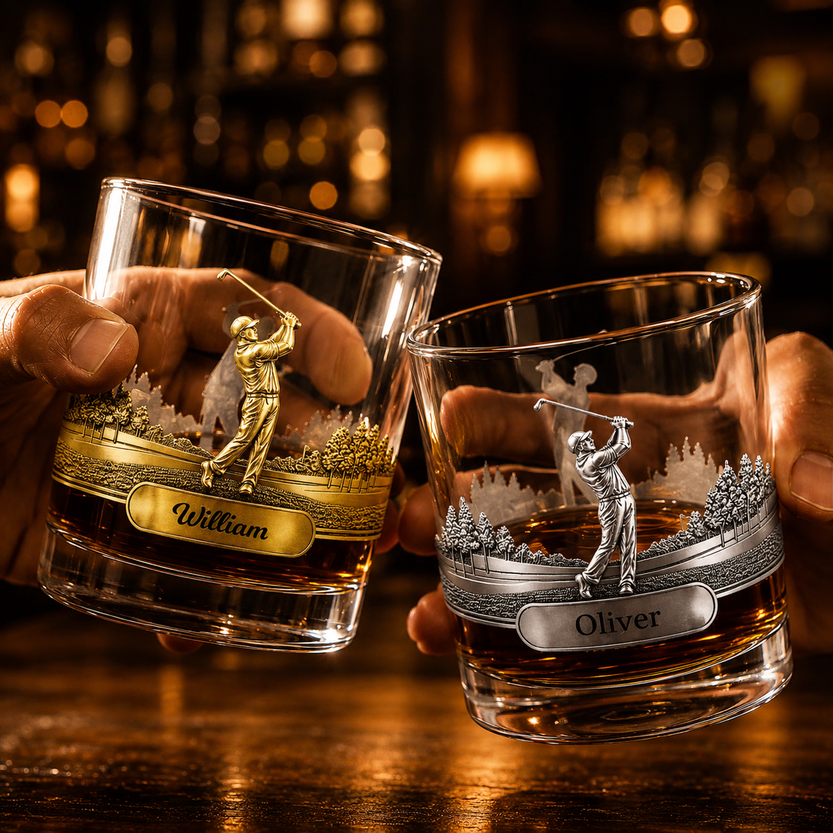 Personalized Golf 3D Effect Swing Whisky Glass, Custom Name 10 oz Old Fashioned Glass, Golf Lover Gift for Dad Husband Men