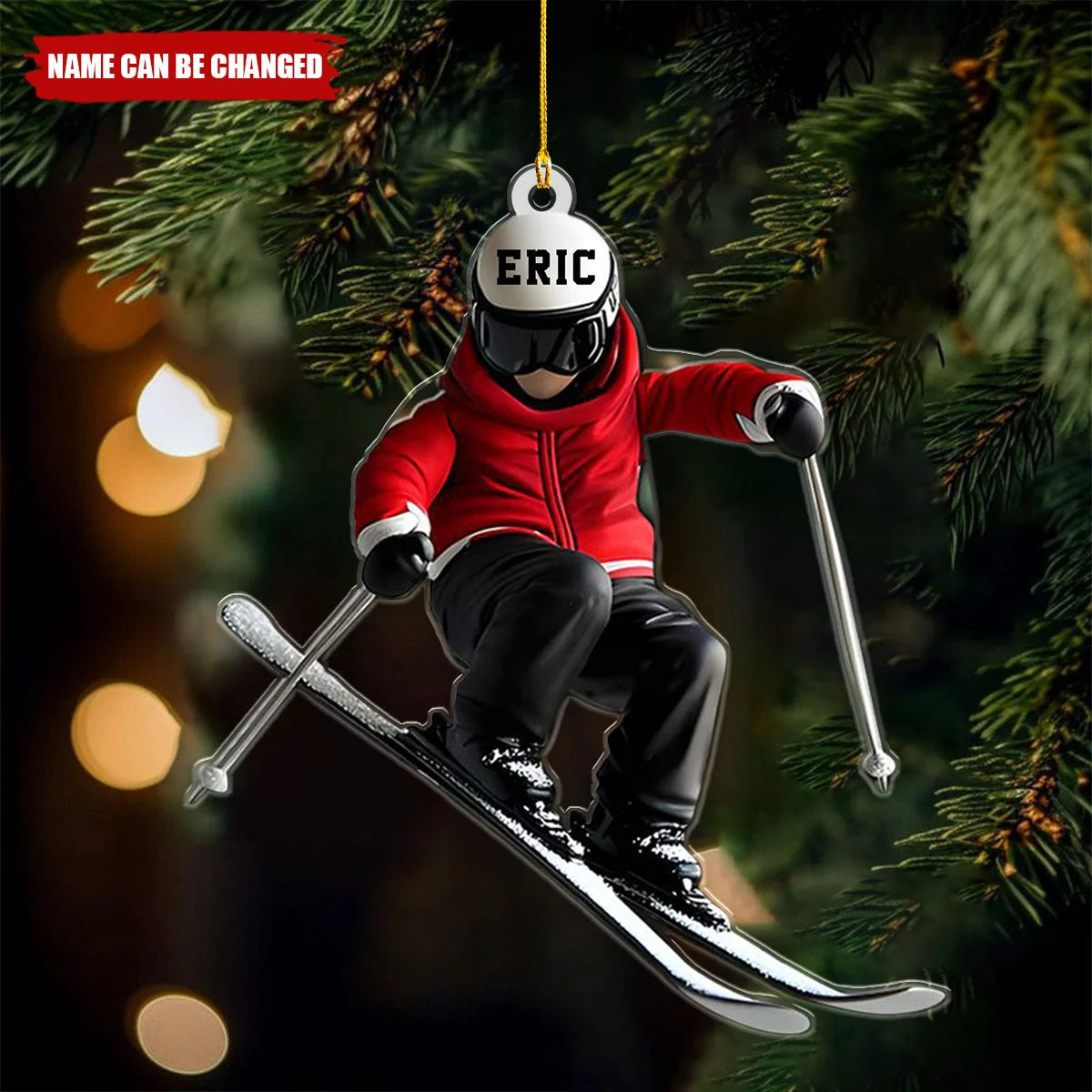 Personalized Skiing Christmas Ornament with Name, Custom Acrylic Ski Lover Keepsake, Gift for Skier Men Women Kids Snow Sports Enthusiasts