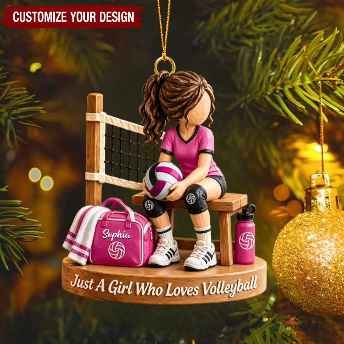 Personalized Volleyball Girl Christmas Ornament with Name, Custom Acrylic Volleyball Player Keepsake, Gift for Daughter Granddaughter Teammate