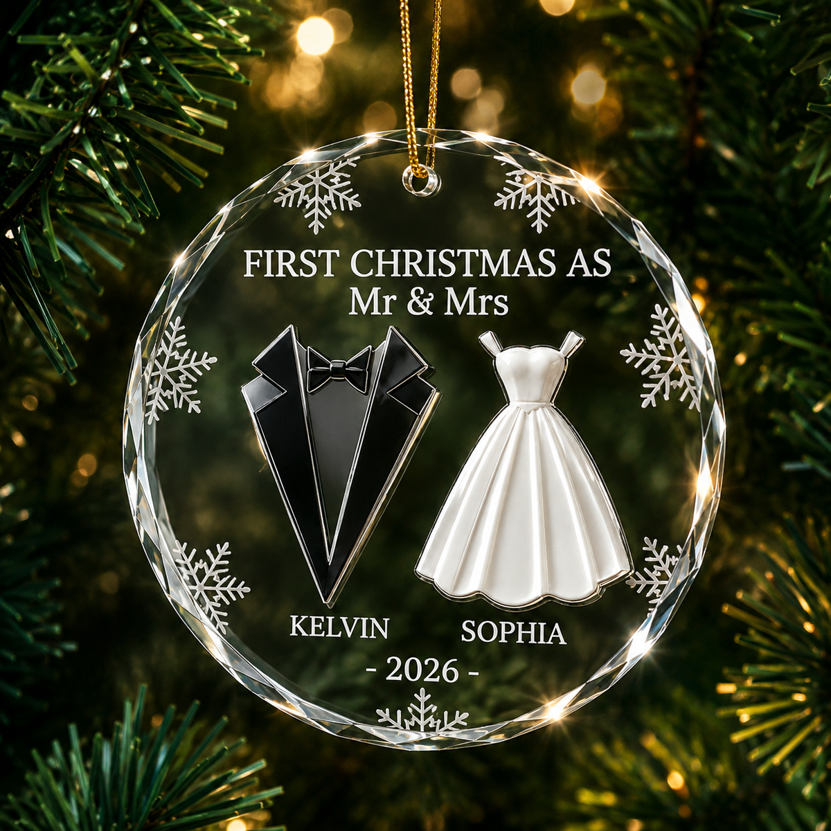 First Christmas as Mr & Mrs Ornament, Personalized Glass Heart Ornament, Custom Couple Christmas Keepsake, Wedding Gift