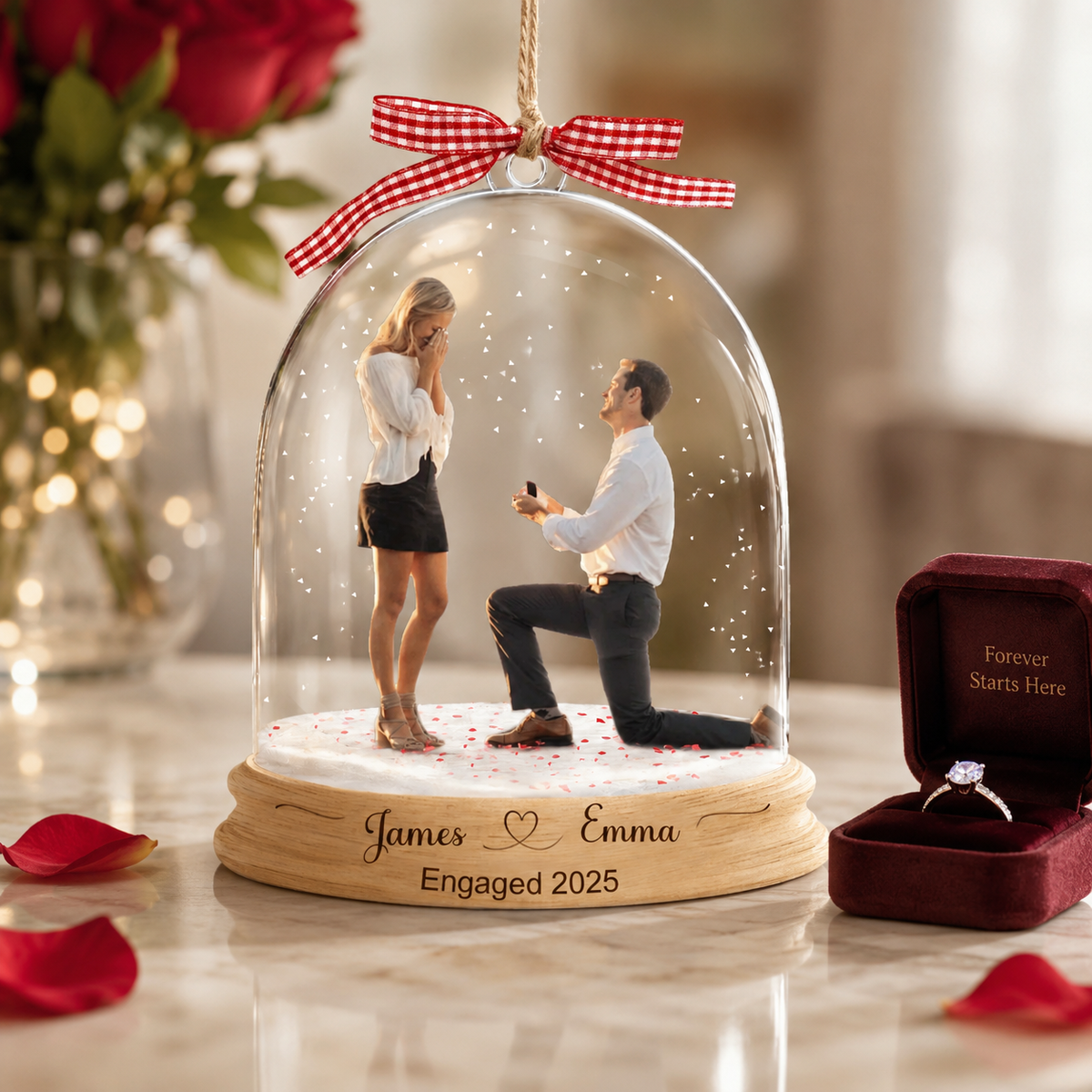 Custom Proposal Photo Acrylic 3D Effect Ornament, Personalized Engagement Christmas Ornament, Romantic Couple Photo Keepsake Gift