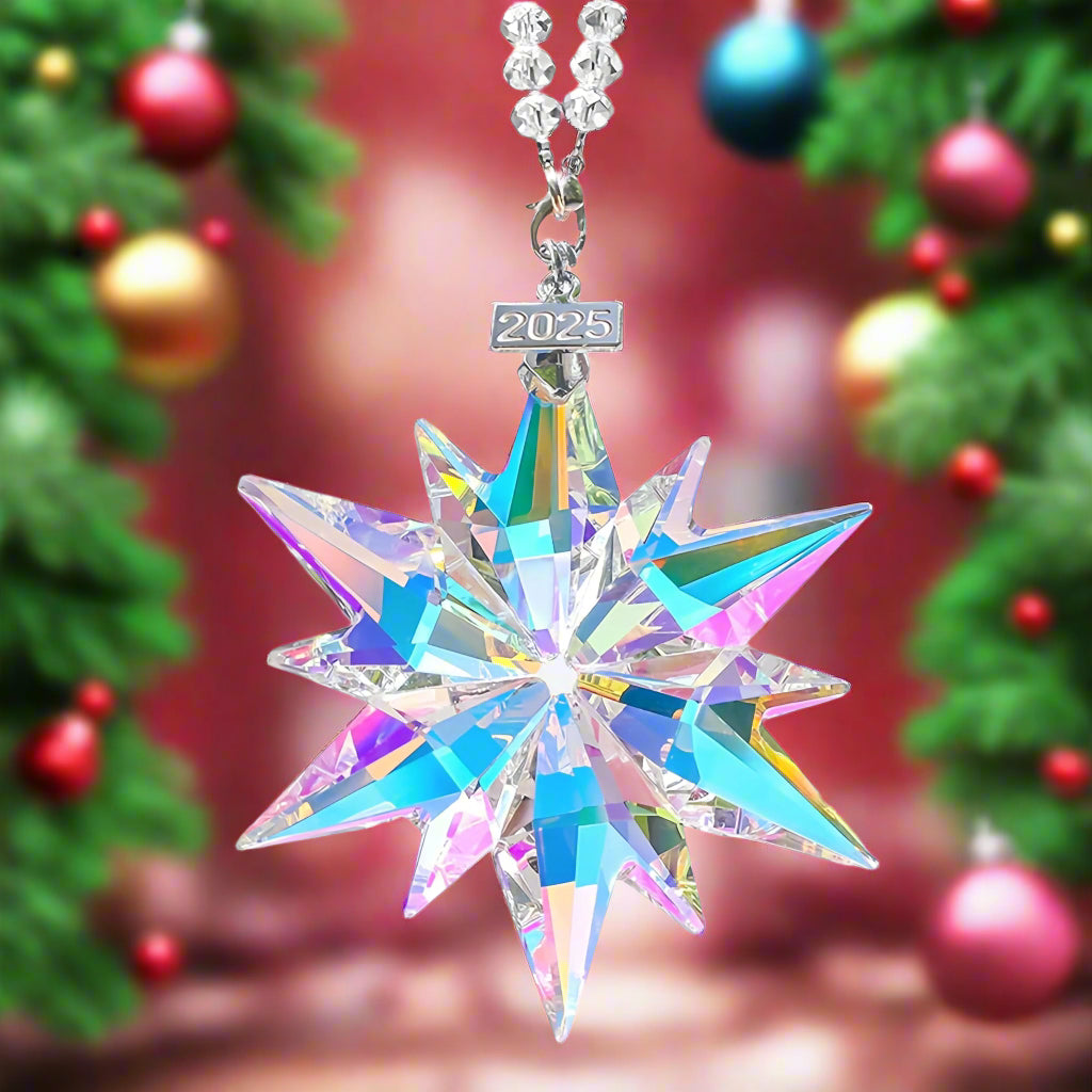 2025 Annual Christmas Ornaments Crystal Snowflake Star, Sparkly Crystal Ornaments for Christmas Tree, Beautiful Christmas Ornaments for Women Girls