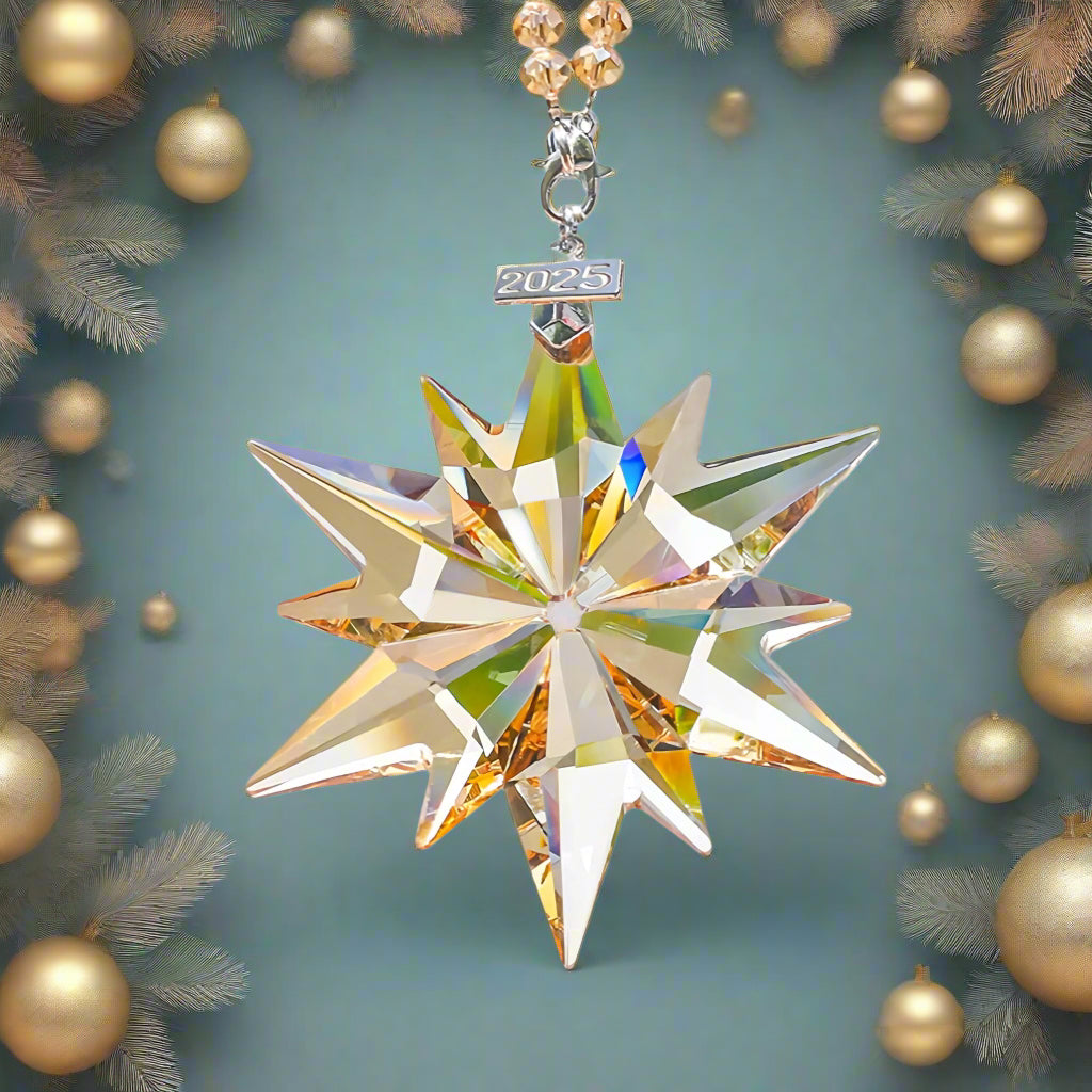 2025 Annual Christmas Ornaments Crystal Snowflake Star, Sparkly Crystal Ornaments for Christmas Tree, Beautiful Christmas Ornaments for Women Girls