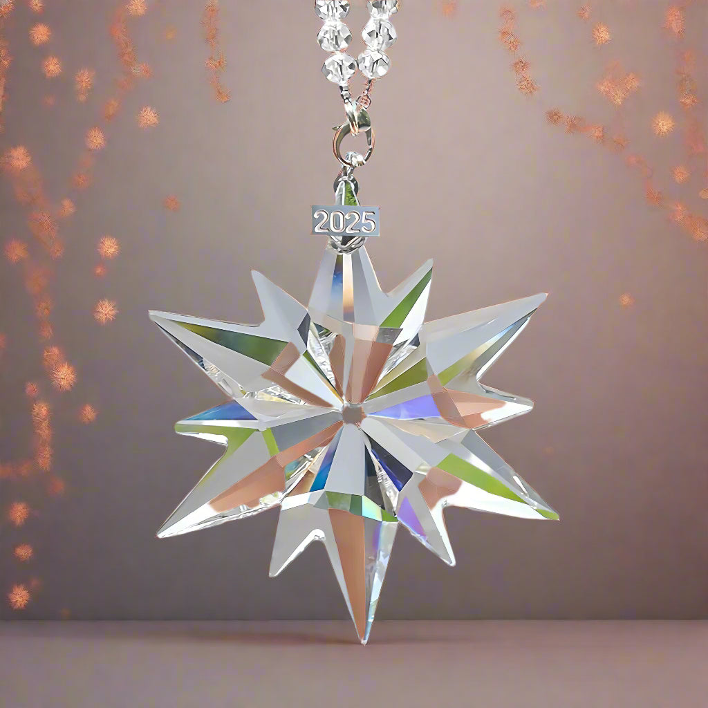 2025 Annual Christmas Ornaments Crystal Snowflake Star, Sparkly Crystal Ornaments for Christmas Tree, Beautiful Christmas Ornaments for Women Girls