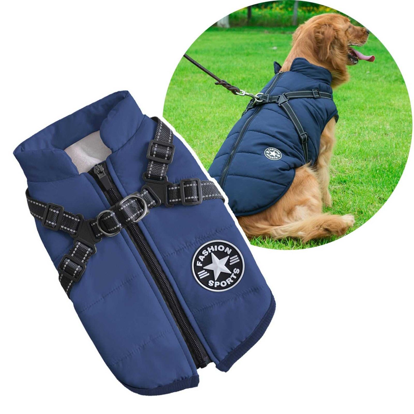 2 in 1 Dog Clothes for Large Dogs, Winter Warm Dog Coat Jacket Vest, Pet Coat Harness for Large Dog