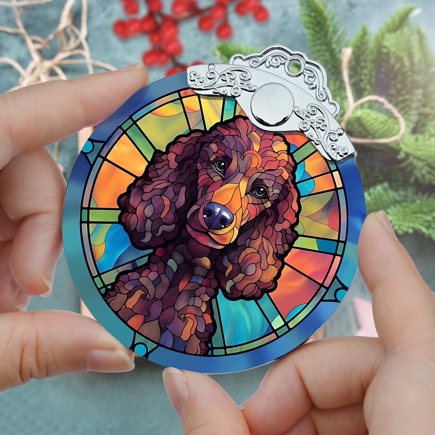 Christmas Ornament, Poodle Christmas Decor, Poodle Ornaments for Christmas Tree, Stained Glass Ornament, Poodle Gifts