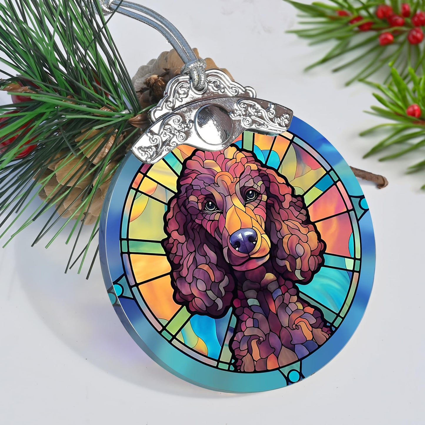 Christmas Ornament, Poodle Christmas Decor, Poodle Ornaments for Christmas Tree, Stained Glass Ornament, Poodle Gifts