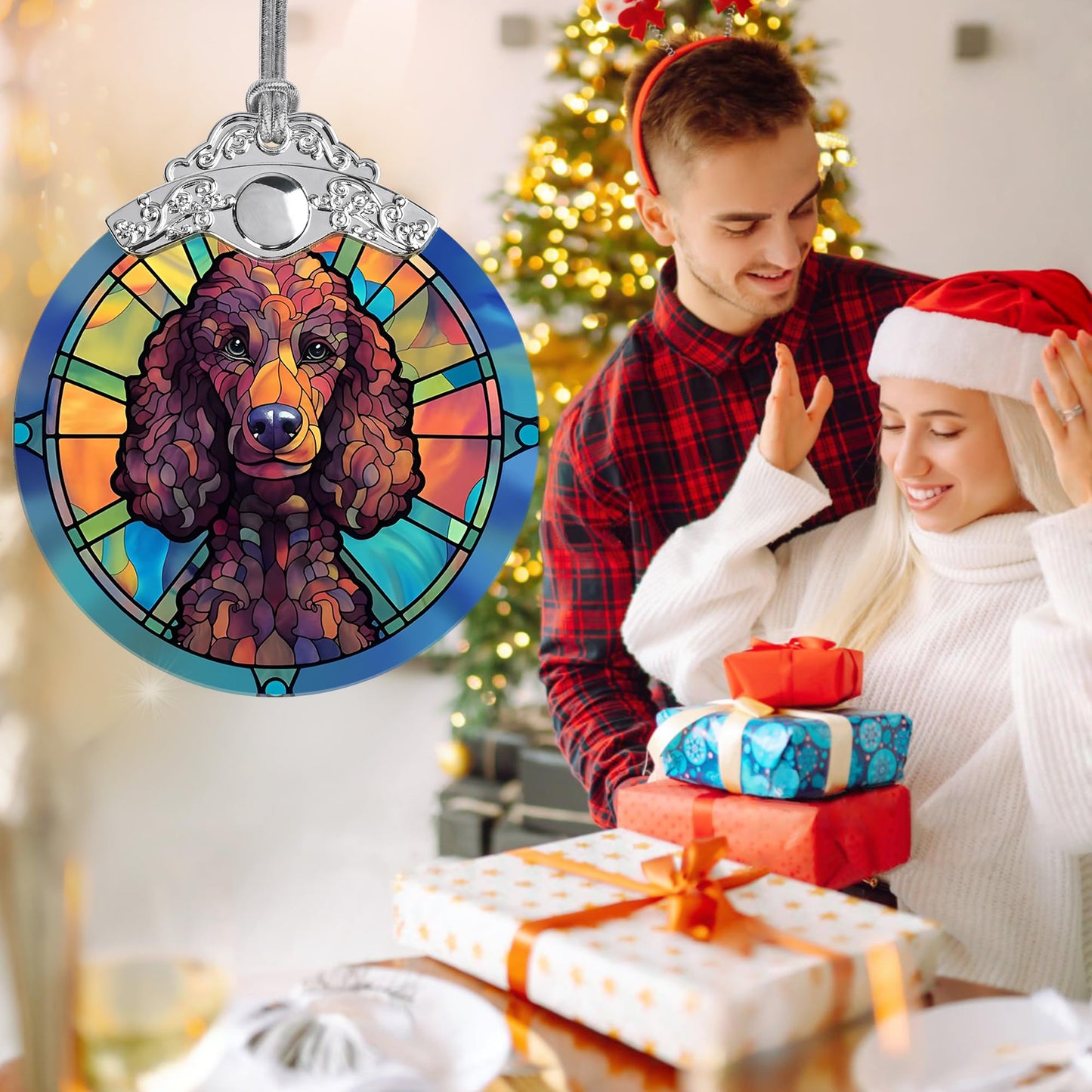 Christmas Ornament, Poodle Christmas Decor, Poodle Ornaments for Christmas Tree, Stained Glass Ornament, Poodle Gifts