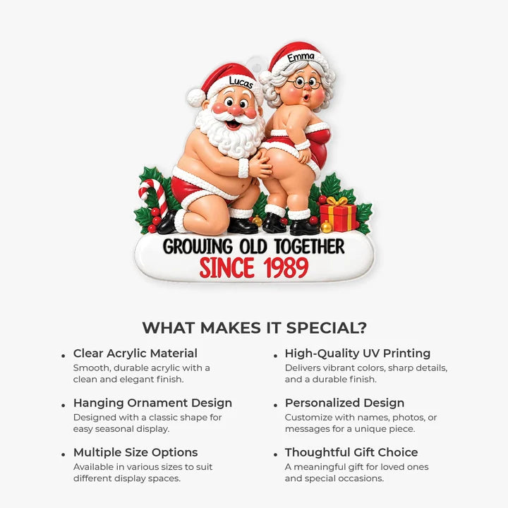 Personalized Growing Old Together Acrylic Ornament, Funny 3D Effect Couple Christmas Keepsake, Custom Gift for Husband Wife Grandparents