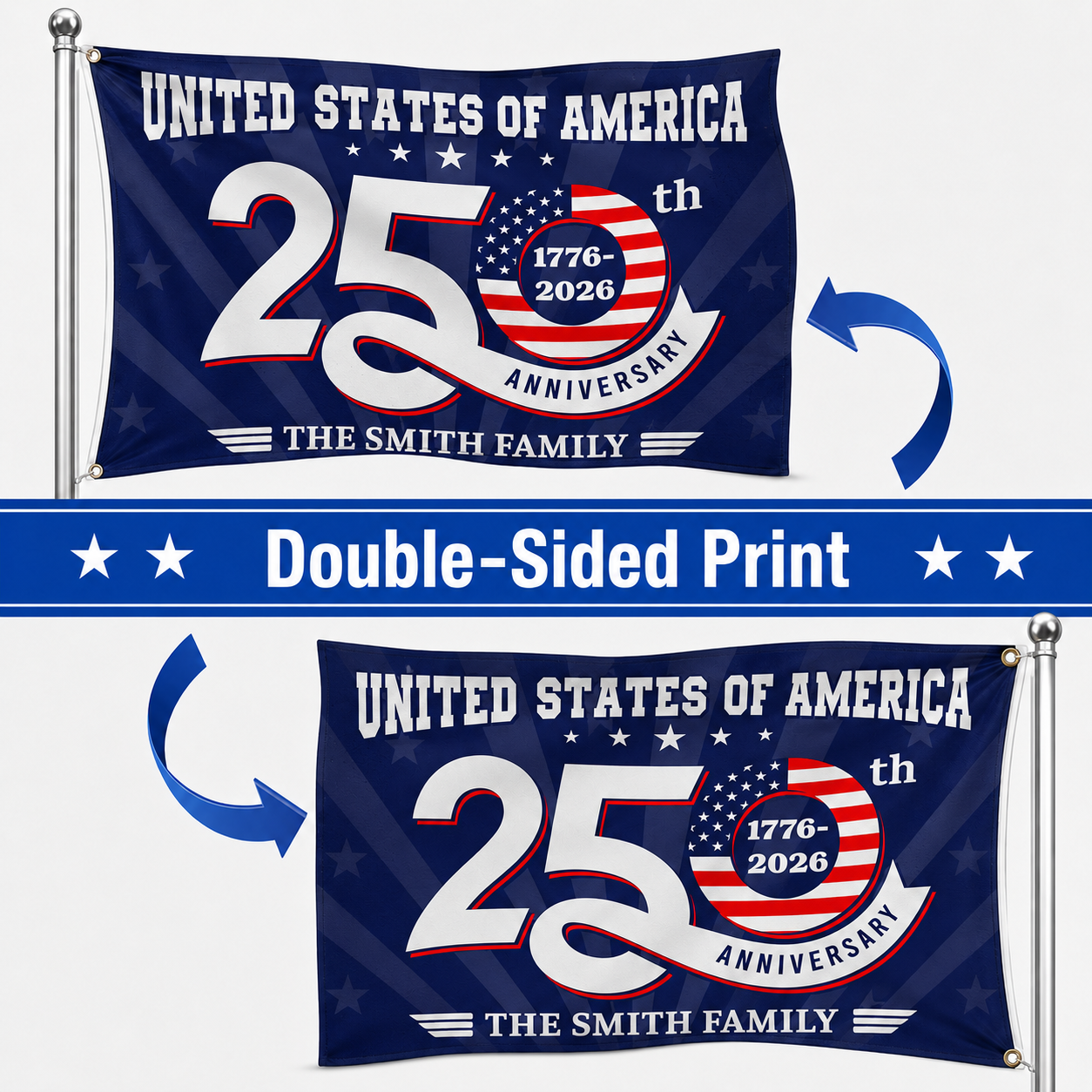 USA 250. Jubiläum Personalisierte Hausflagge – 1776–2026 Patriotische Außenflagge