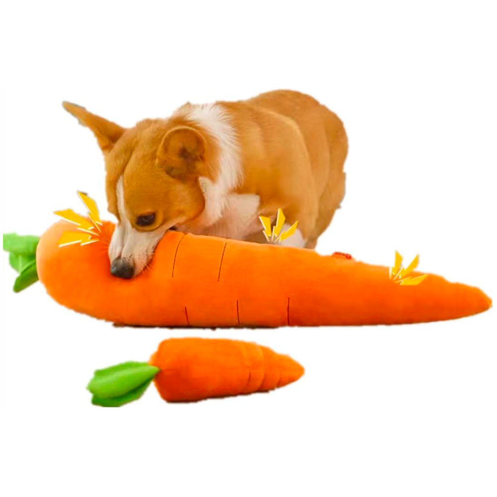 Durable Plush Carrot Dog Toy – Crinkle & Multi-Squeaks Calming Toy for All Breed Sizes