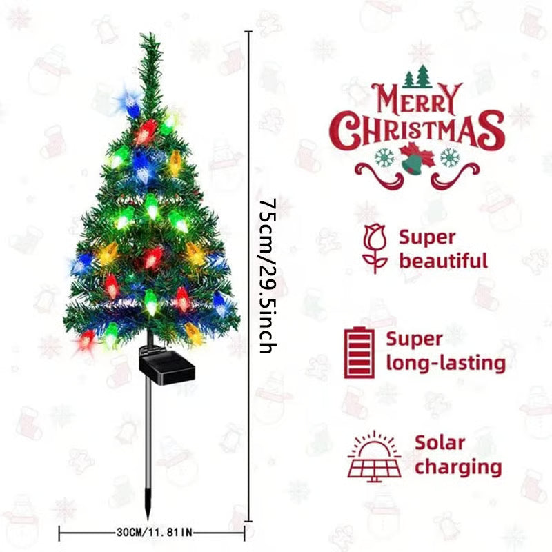 2026 New Solar Christmas Tree Lights Holiday Decorations, Outdoor Waterproof Garden LED Stake Lights