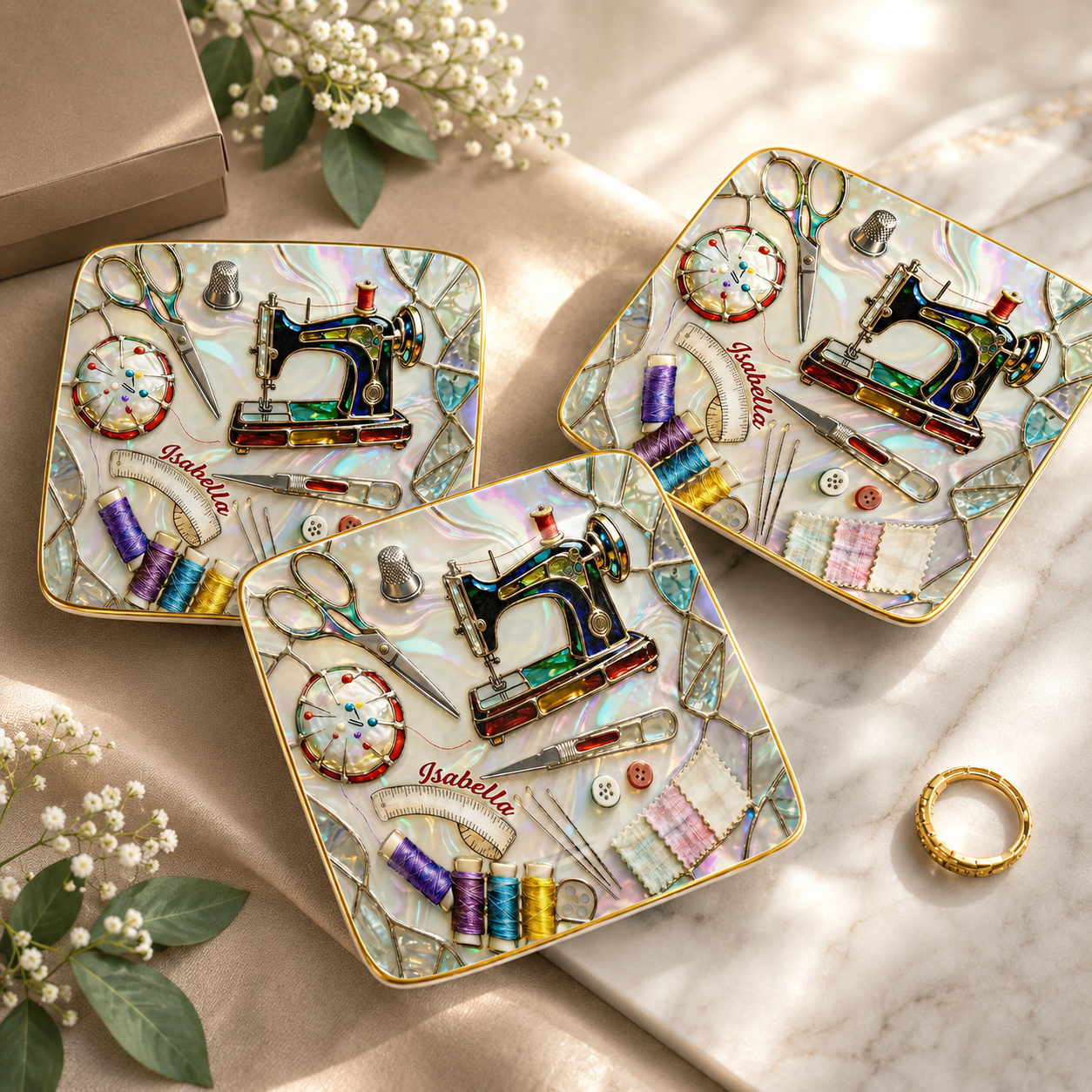 Custom Sewing Jewelry Dish for Sewing Lovers – Personalized Ceramic Ring Dish for Mom, Grandma, Wife, Daughter