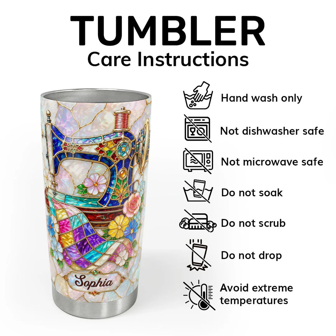 Elegant Floral Sewing Machine For Mom Grandma - Personalized Stainless Steel Tumbler