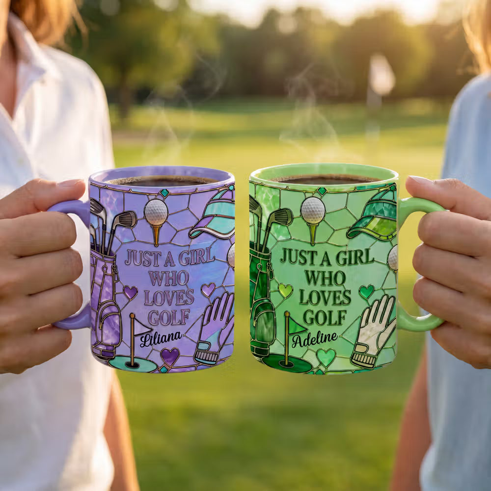 Personalised Multicolor Just A Girl Who Loves Golf 11 oz 15 oz Ceramic Mug with Name Daily Use Birthday Gift for Golf Lovers