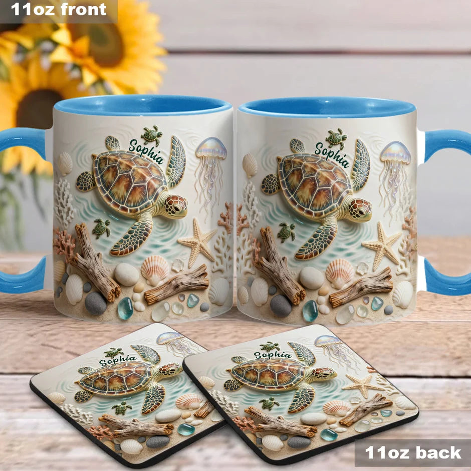 Love Turtles - Personalized Turtle Accent Mug & Coaster