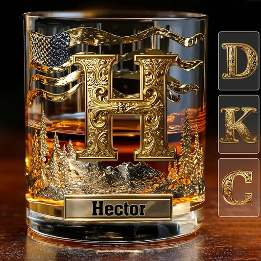Personalized Monogram 3D Effect Whiskey Glass, Custom Initial Bourbon Glass, Luxury Whiskey Lover Gift with Name
