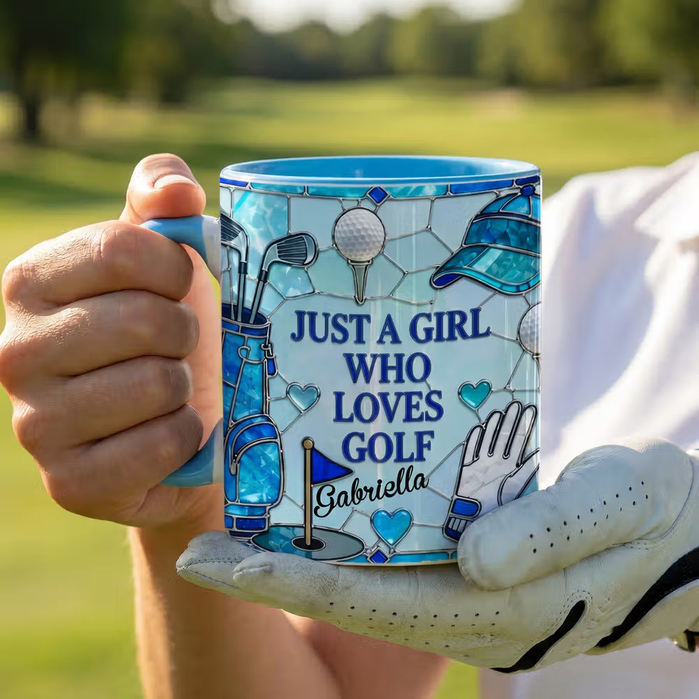 Personalised Multicolor Just A Girl Who Loves Golf 11 oz 15 oz Ceramic Mug with Name Daily Use Birthday Gift for Golf Lovers