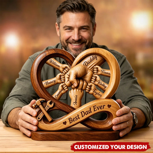 Personalized Dad & Kids 3D Wooden Plaque, Custom Infinity Wood Sign, Best Dad Ever Gift, Father's Day Wooden Desk Decor, Personalized Family Keepsake