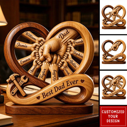 Personalized Dad & Kids 3D Wooden Plaque, Custom Infinity Wood Sign, Best Dad Ever Gift, Father's Day Wooden Desk Decor, Personalized Family Keepsake
