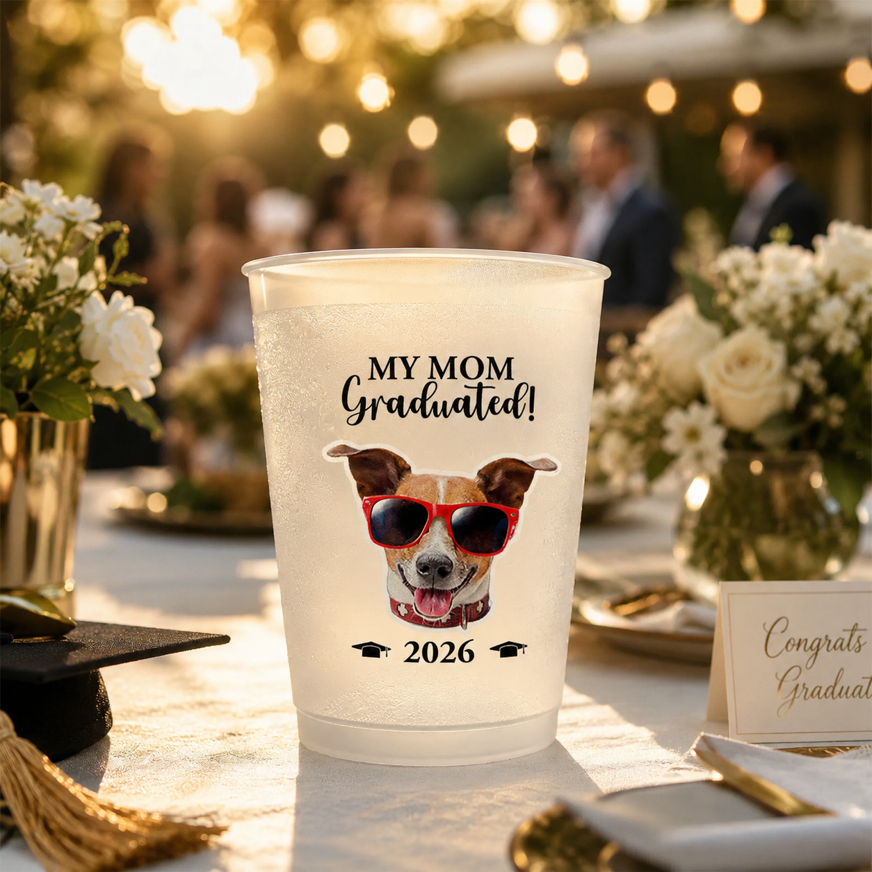 Individuelle Abschlussbecher mit Haustierfoto – Personalisierte Partybecher mit Frosted-Effekt