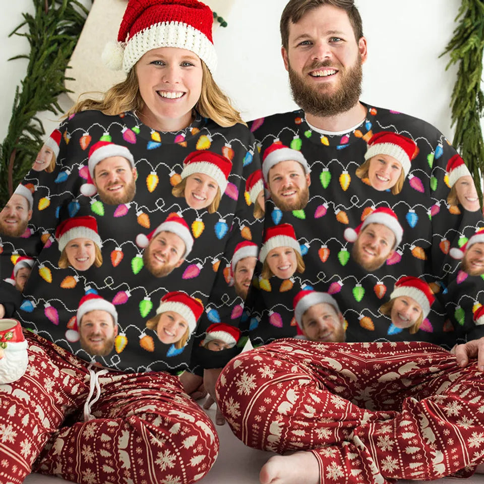 Messy And Bright Family Members Custom Upload Photo Wool Jumper Ugly Christmas Sweatshirt
