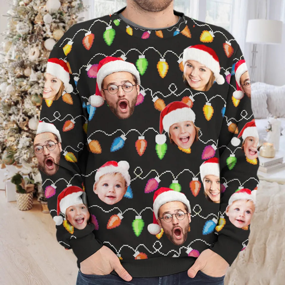 Messy And Bright Family Members Custom Upload Photo Wool Jumper Ugly Christmas Sweatshirt