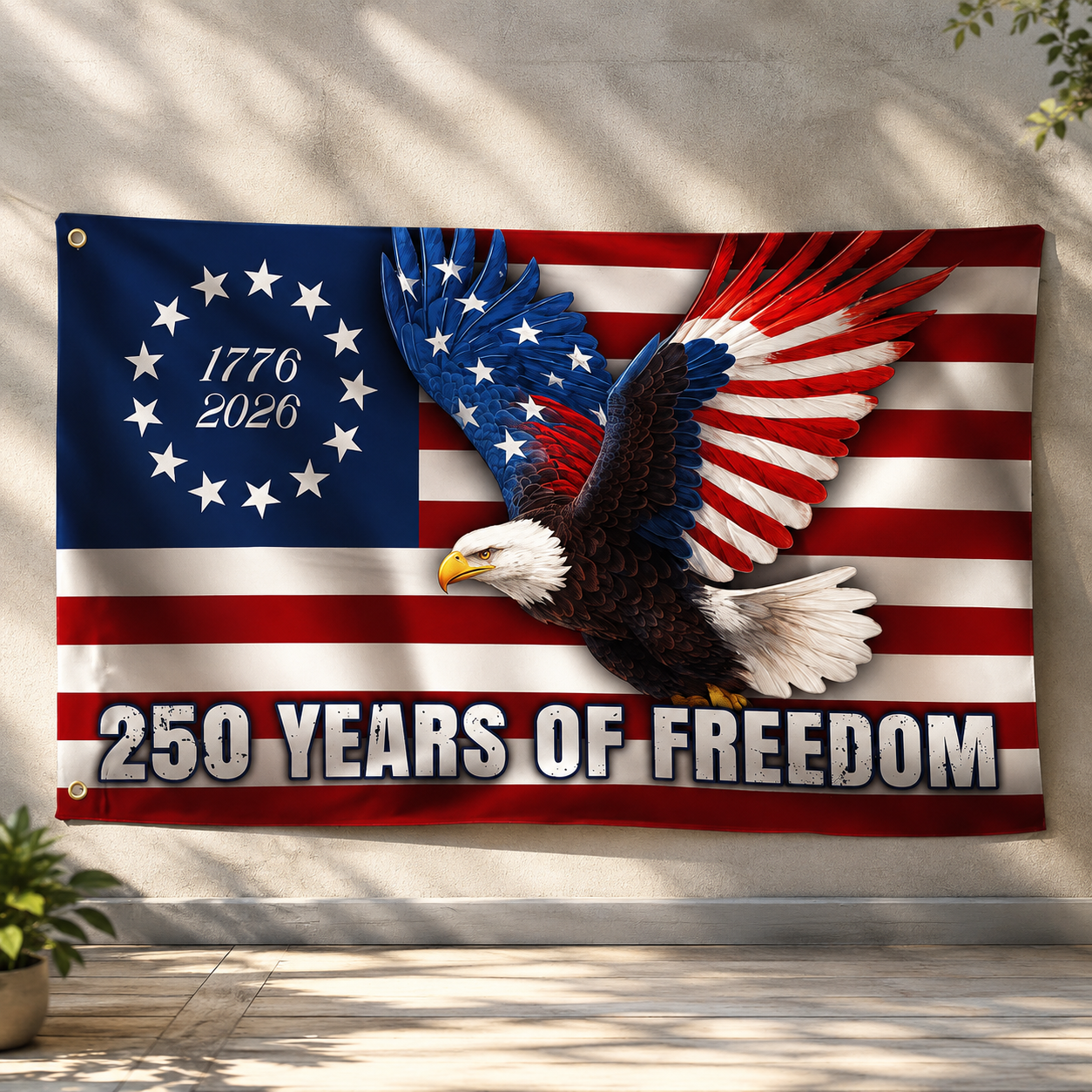 250 Years of Freedom Betsy Ross Eagle Flag – 1776–2026 Patriotic Decor