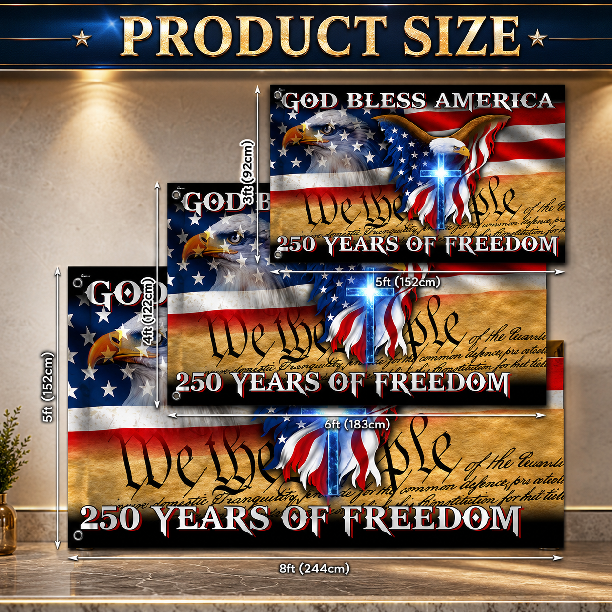 250 Years of Freedom Patriotic Flag – God Bless America 1776–2026