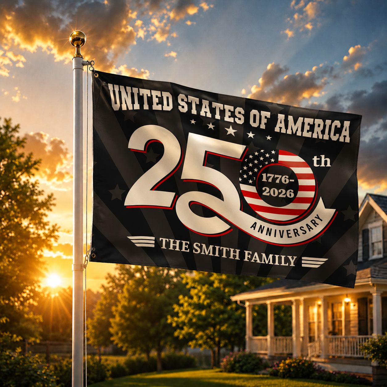 USA 250. Jubiläum Personalisierte Hausflagge – 1776–2026 Patriotische Außenflagge