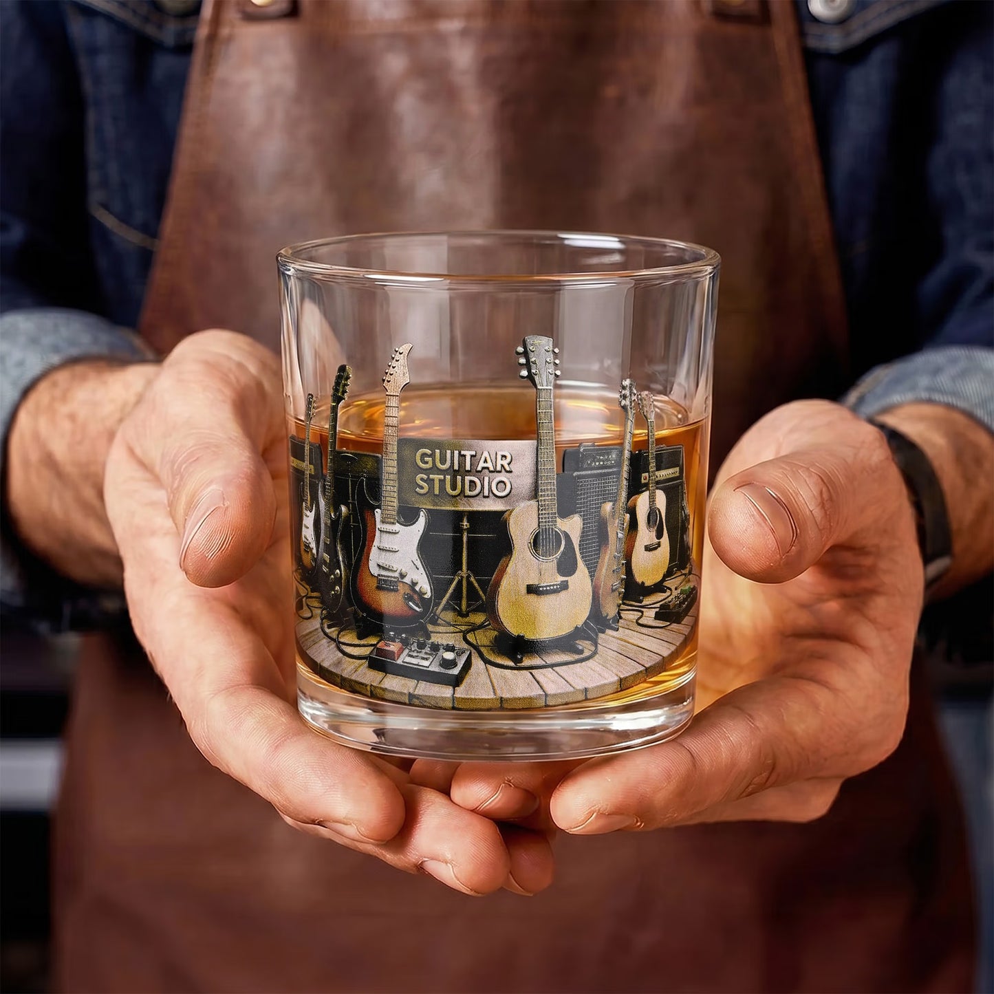 Personalized Guitar Studio Themed 10oz Whiskey Glass with Name, Birthday/Anniversary Gift for Guitarists/Music Lovers