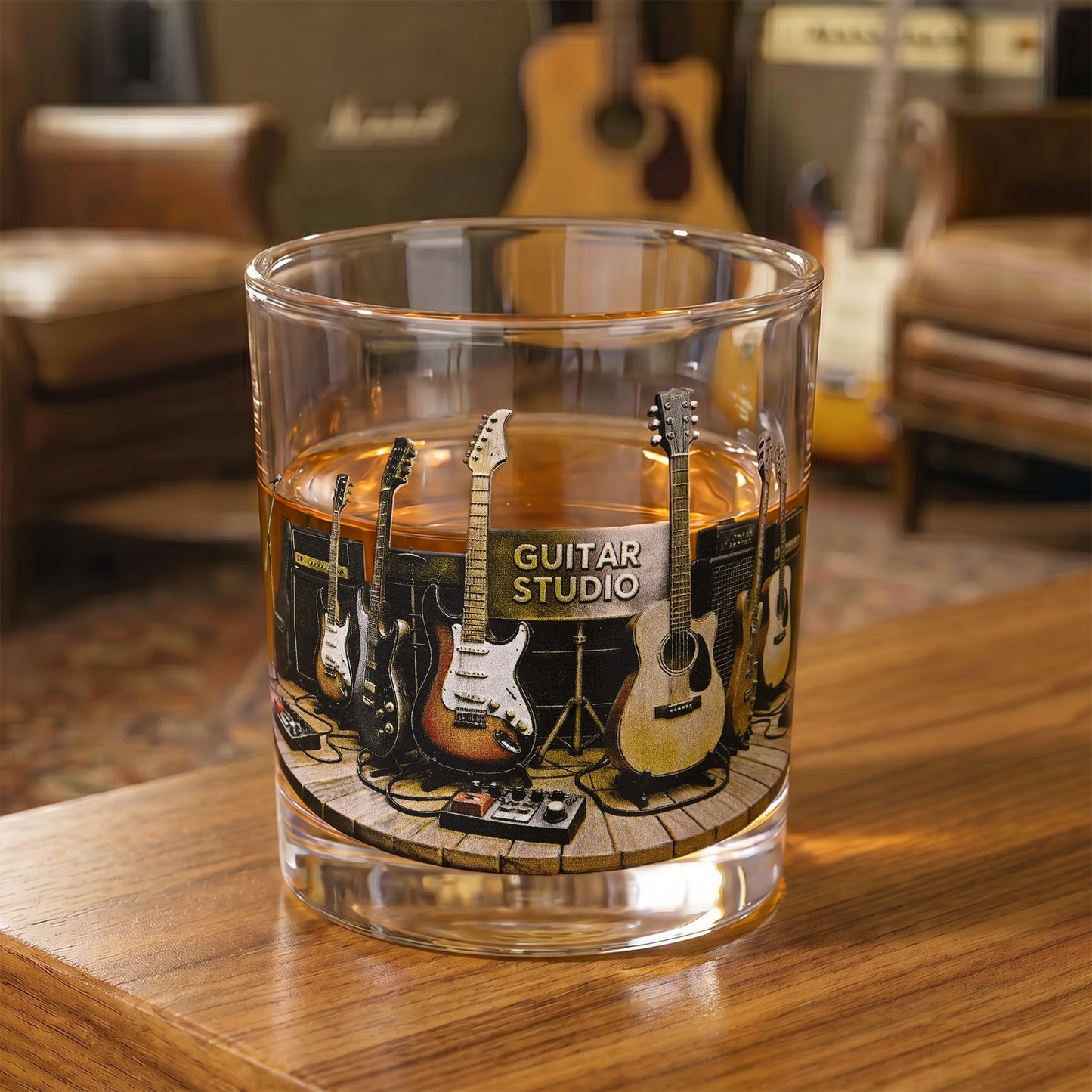Personalized Guitar Studio Themed 10oz Whiskey Glass with Name, Birthday/Anniversary Gift for Guitarists/Music Lovers