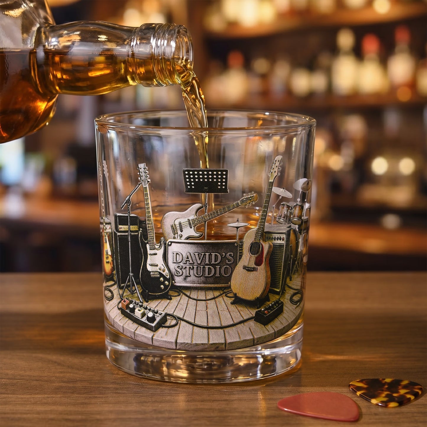 Personalized Guitar Studio Themed 10oz Whiskey Glass with Name, Birthday/Anniversary Gift for Guitarists/Music Lovers