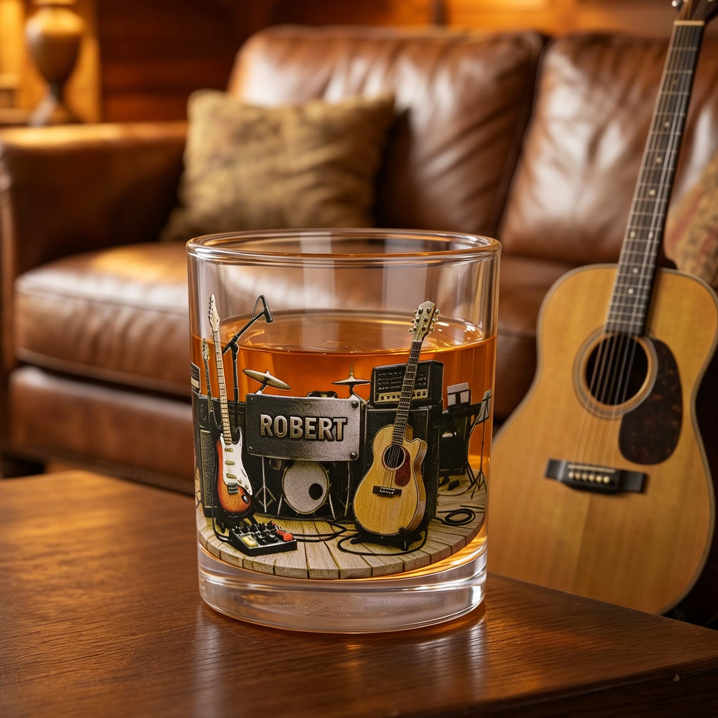 Personalized Guitar Studio Themed 10oz Whiskey Glass with Name, Birthday/Anniversary Gift for Guitarists/Music Lovers