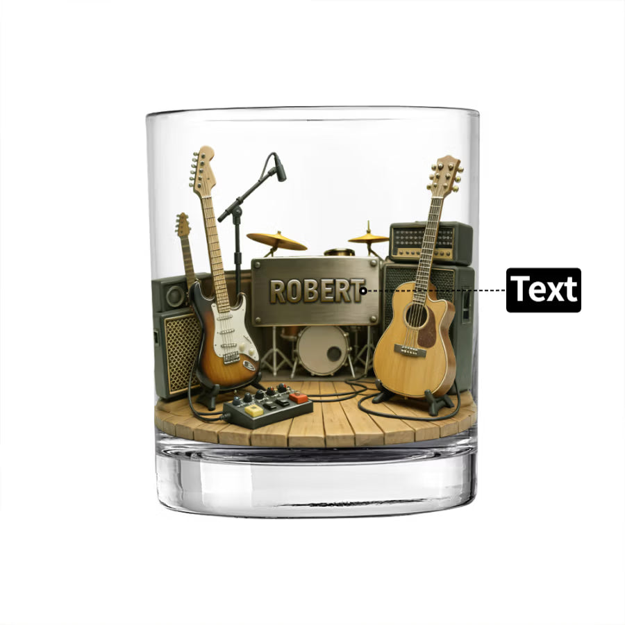 Personalized Guitar Studio Themed 10oz Whiskey Glass with Name, Birthday/Anniversary Gift for Guitarists/Music Lovers