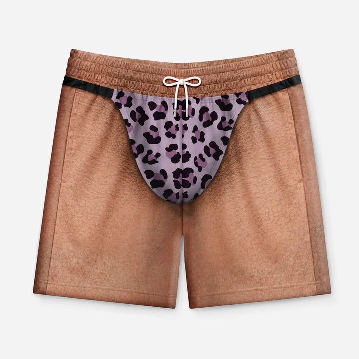 Leopard Print Thong Hawaiian Beach Shorts - Funny Personalized Summer Gifts for Him