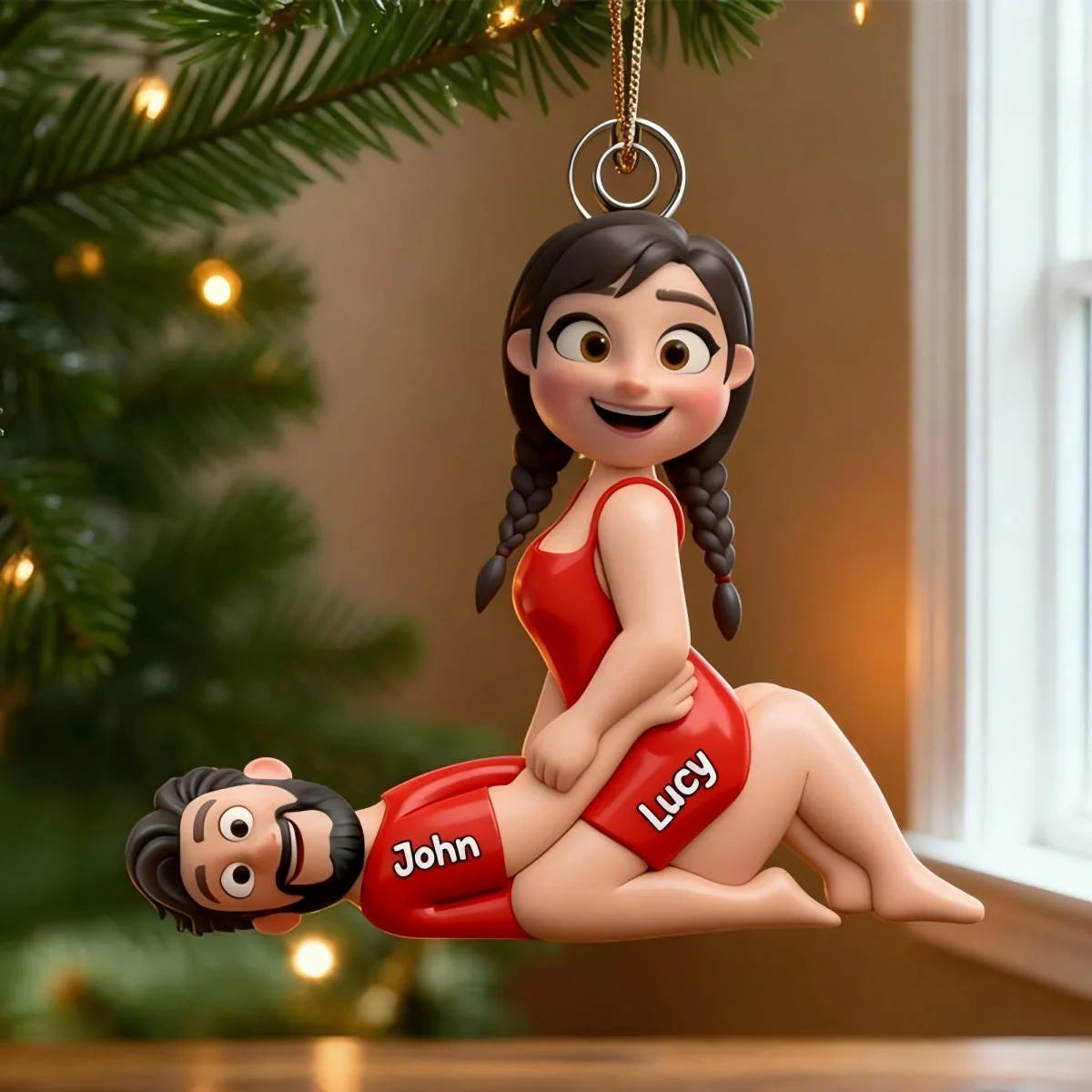 Personalized Playful Cartoon Design Naughty Couple Ornament