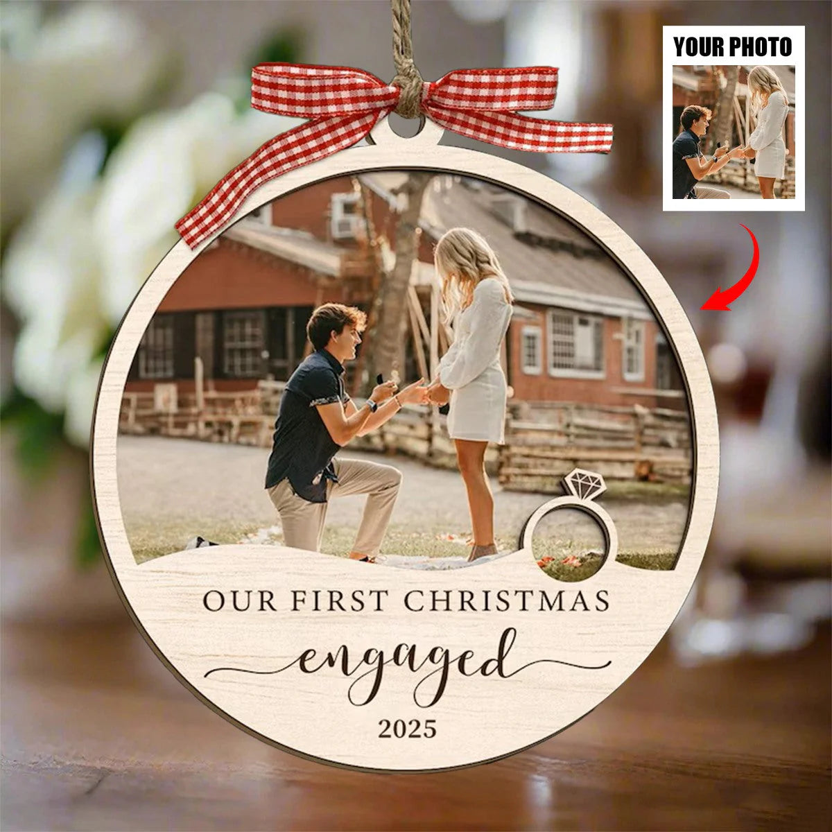 SAURON Our First Christmas Engaged - Custom Photo Keepsake Ornament